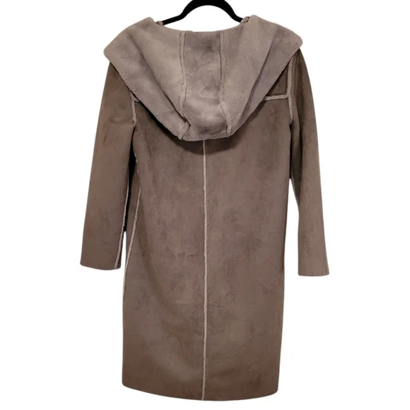For the Republic Long Length Faux Suede Fur Lined Coat with Hood Gray Size Small - Picture 3 of 11